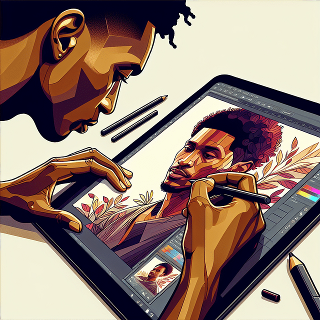 applying final touches to a vector illustration