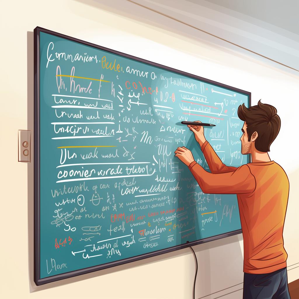 A hand writing JavaScript code on a whiteboard